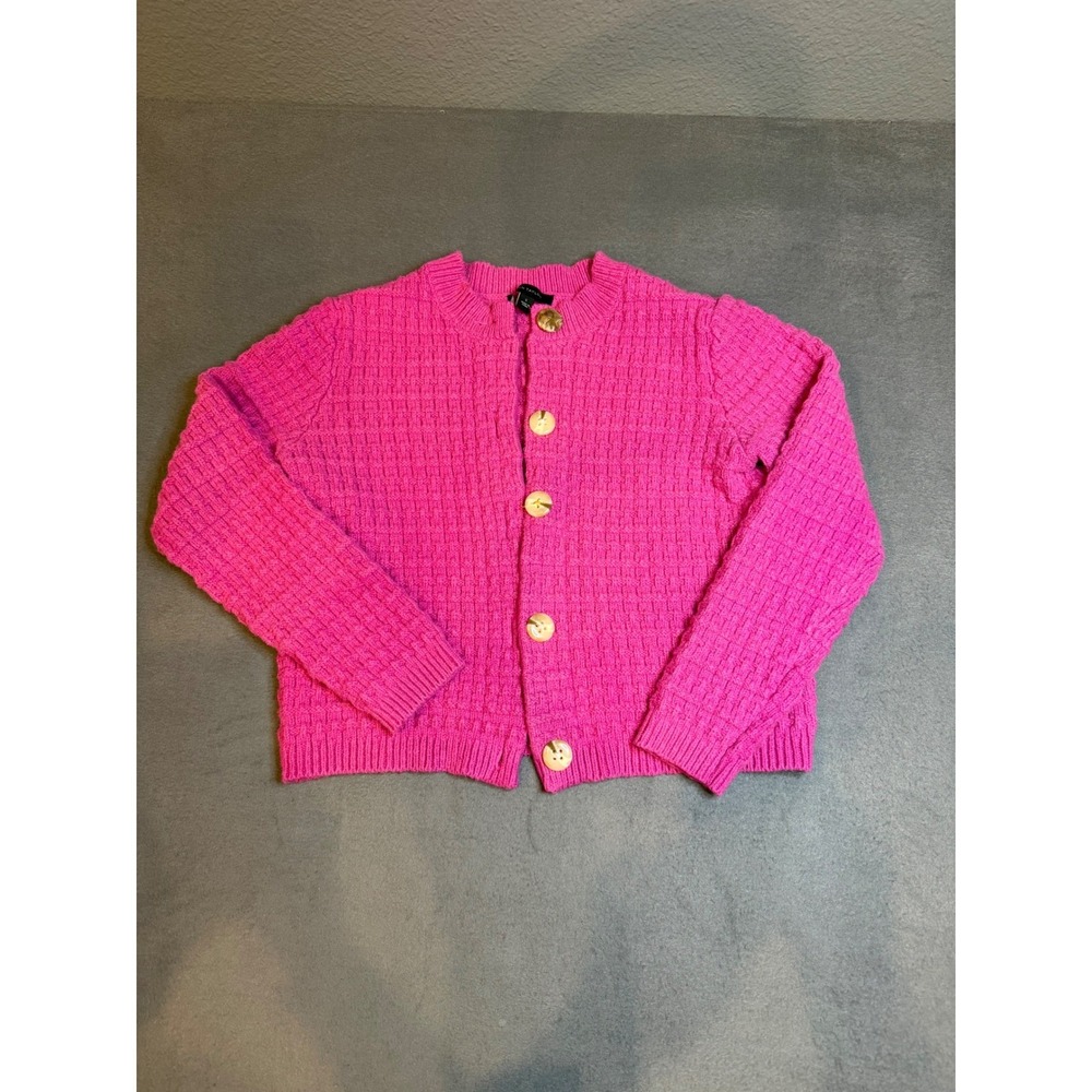 Ann Taylor Hot Pink waffle Knit Cardigan  button front  Grandmacore Cottage L - Picture 13 of 13